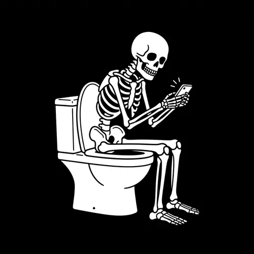 Humorous Skeleton on Toilet Cartoon