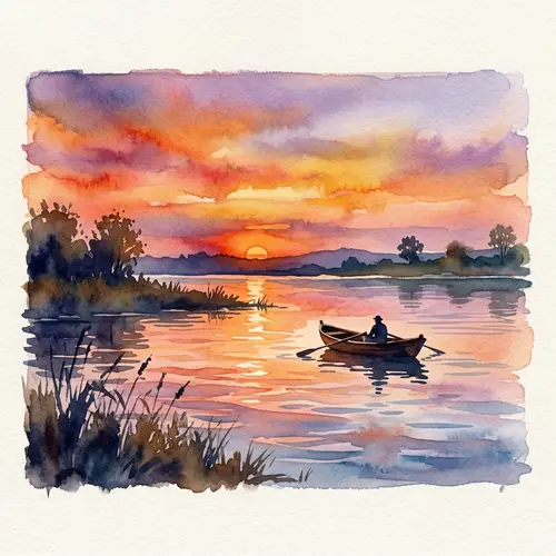 Tranquil Watercolor Sunset Painting