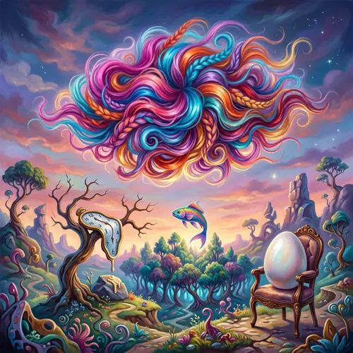 Vibrant Hair Extension Art | Surrealistic Landscape