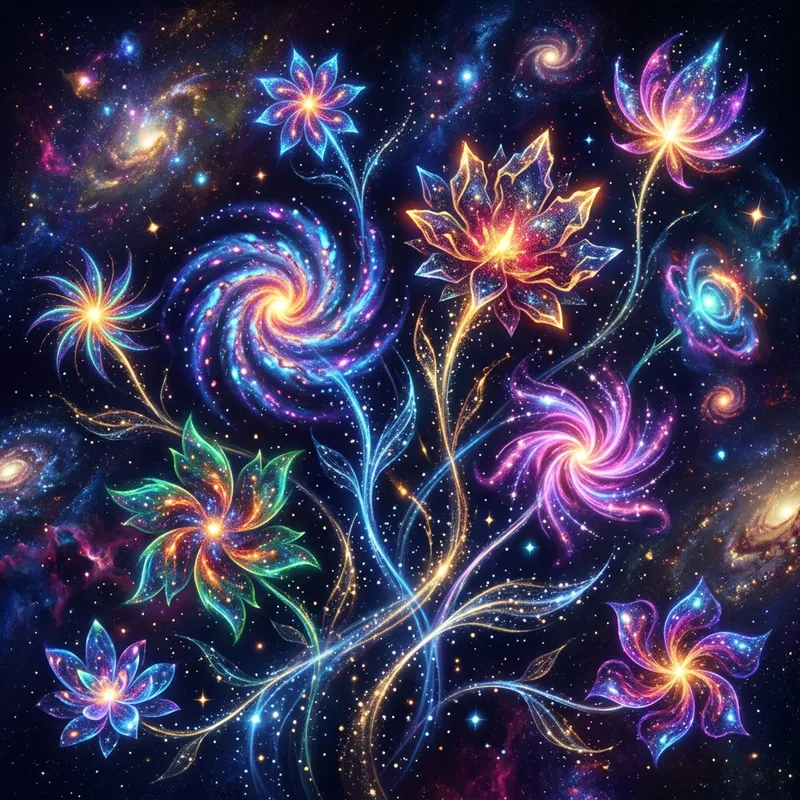 Vibrant Abstract Flowers: Dreamlike Cosmic Bouquet Vibrant Abstract Flowers: Dreamlike Cosmic Bouquet