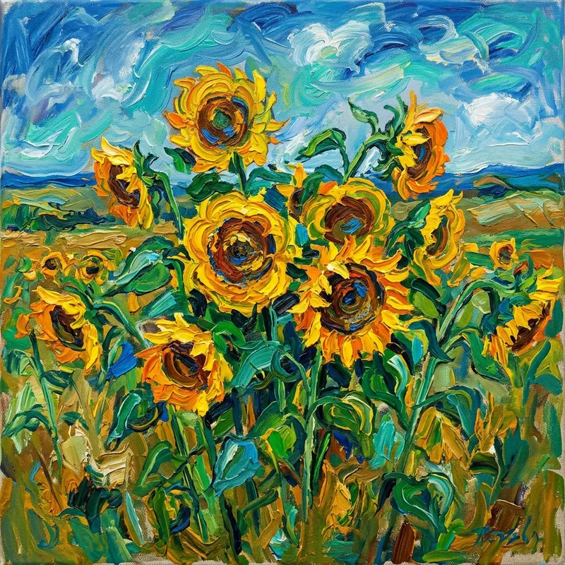 Abstract Sunflowers - Artistic Interpretation with Vibrant Colors Abstract Sunflowers - Artistic Interpretation with Vibrant Colors