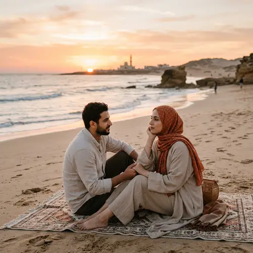 Middle-Eastern Couple at Beach During Sunset