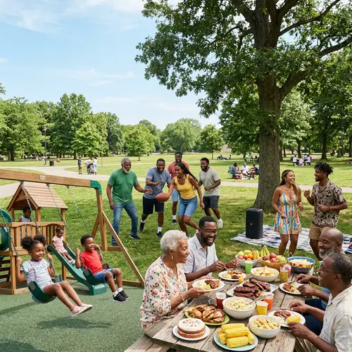 Joyful Black Family Party at Park | Lively Outdoor Celebration