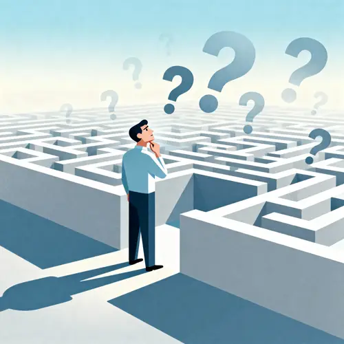 Contemplative Figure at the Labyrinth's Entrance