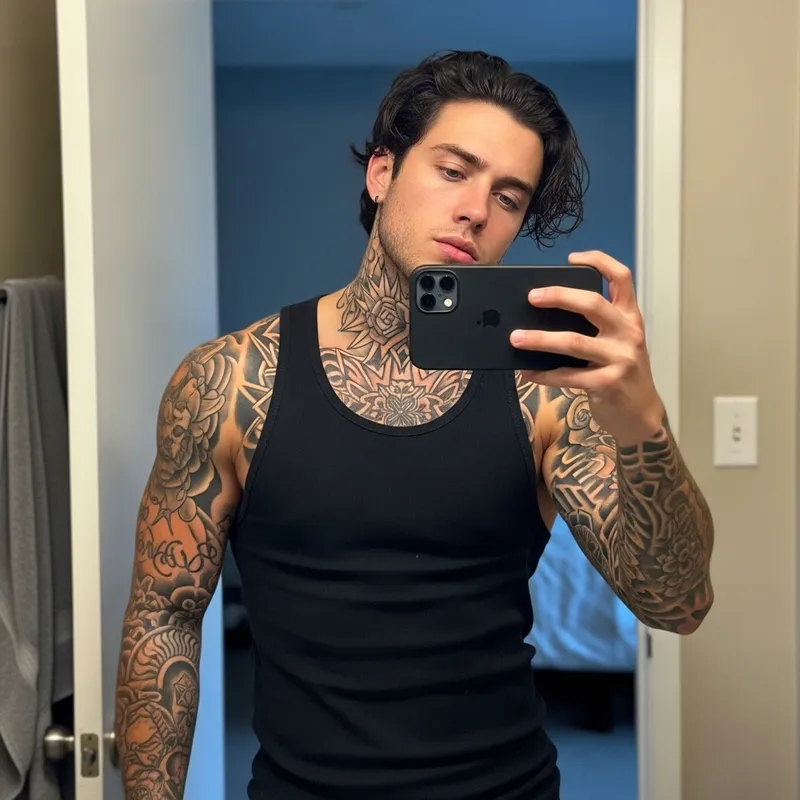 Handsome 22-Year-Old Man with Tattoos and iPhone