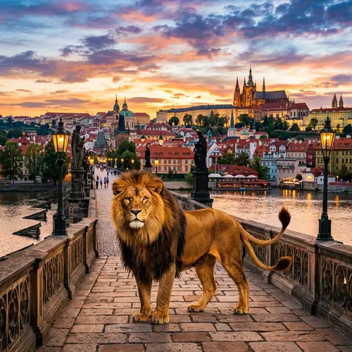 Regal Lion with Two Tails on Charles Bridge, Prague