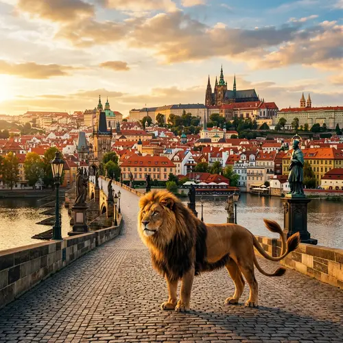 Majestic Lion on Charles Bridge in Prague