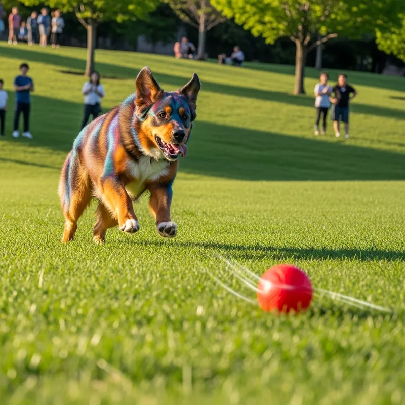 Happy Dog Chasing Ball in the Park