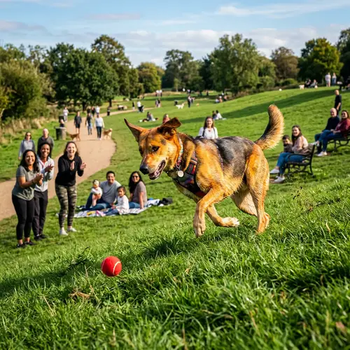 Happy Dog Chasing Ball in the Park