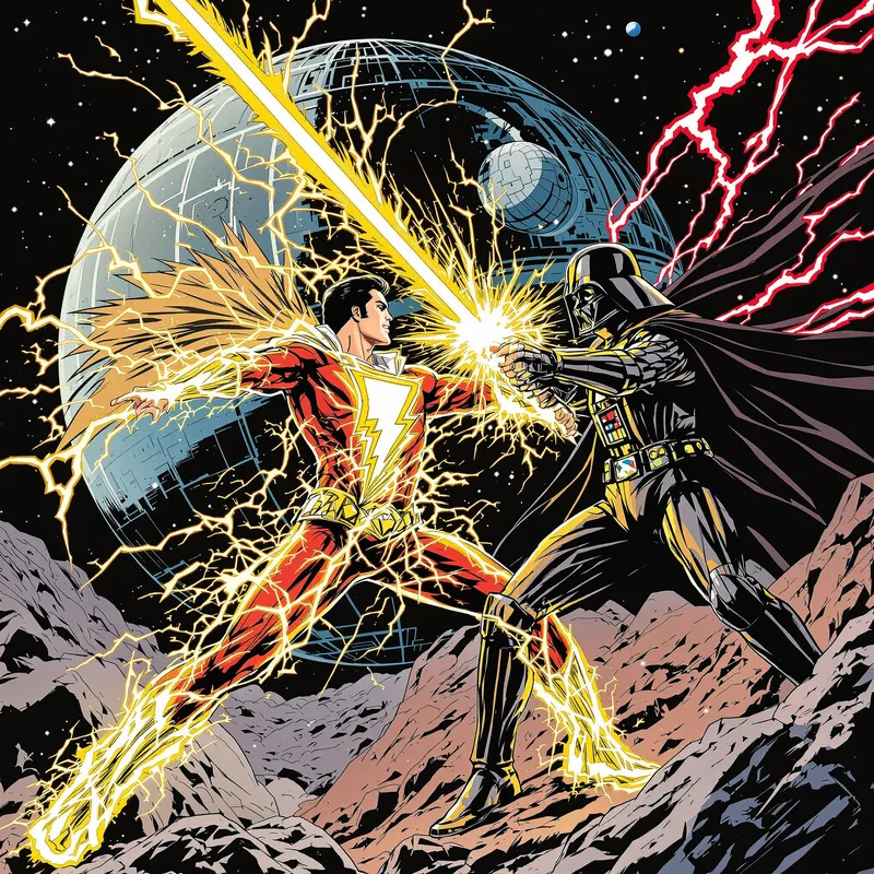 Elvis Shazam vs Darth Vader in Epic Space Battle Elvis Shazam vs Darth Vader in Epic Space Battle