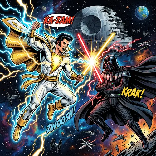 Elvis Shazam vs Darth Vader in Epic Space Battle