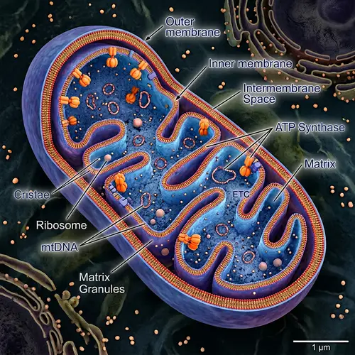 Detailed Lateral Section of a Mitochondrion - Structure Visualization