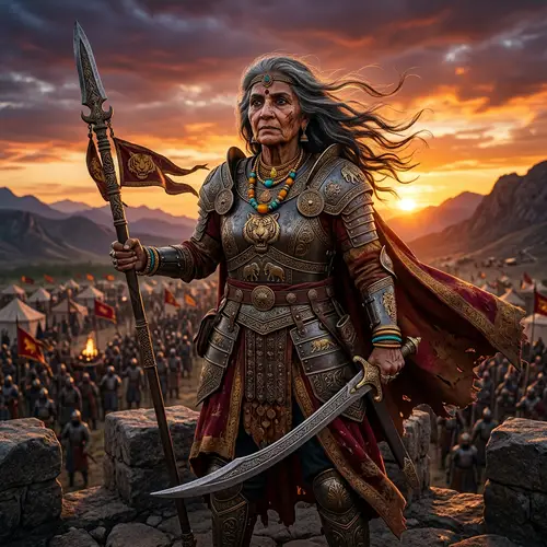 Majestic South Asian Woman Warlord in Heavy Armor