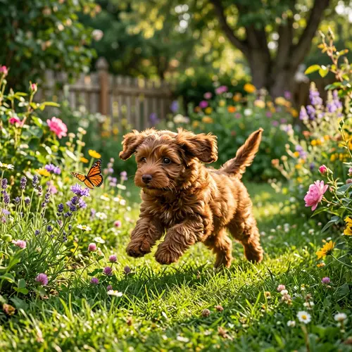 Playful Brown Puppy in Beautiful Backyard
