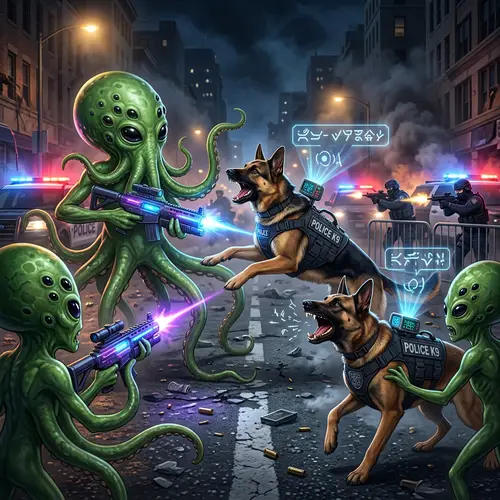Aliens vs Police Dogs: Intergalactic Battle Unfolds