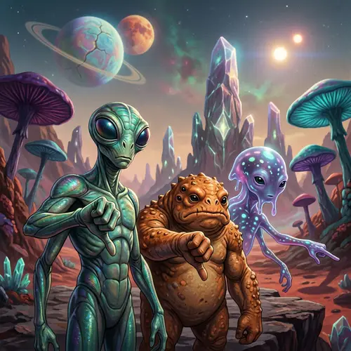 Eccentric Alien Species Disapproving Gesture | Otherworldly Scene