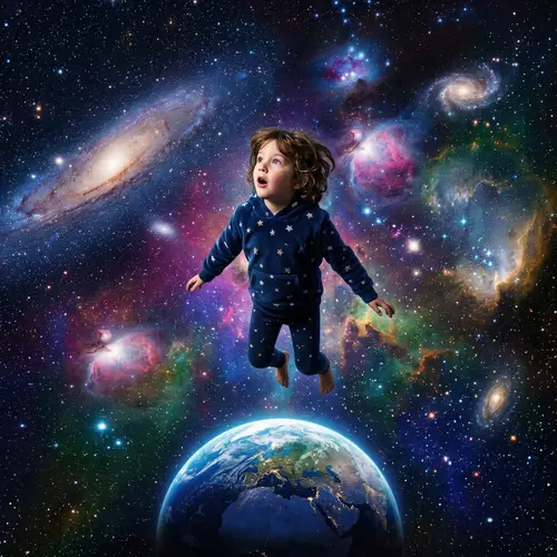 Child Marveling at Cosmos | Universe Exploration
