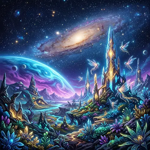 Extraterrestrial Scene in Distant Galaxy | Twinkling Stars & Alien Planet