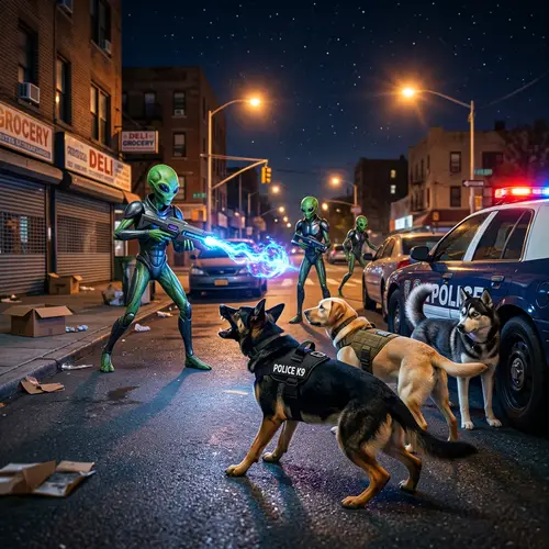 Extraterrestrial Assault on Law Enforcement Dogs in City Street