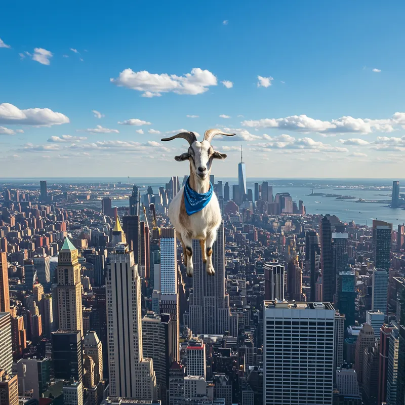 Blue Bandana Goat on New York Skyscraper