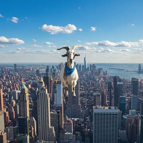 Blue Bandana Goat on New York Skyscraper