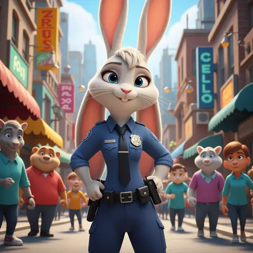 Energetic Rabbit Officer in Urban Adventure