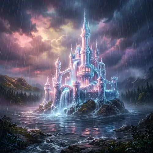 Romantic Water Castle in Heavy Downpour | Super 4K Image
