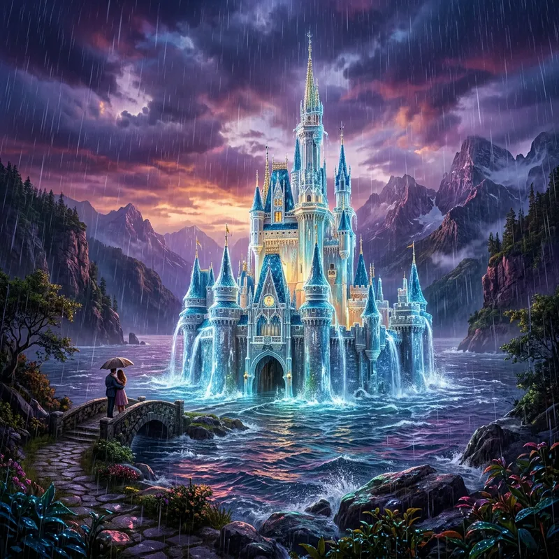 Enchanted Water Castle in Romantic Rainfall | 4K Resolution Enchanted Water Castle in Romantic Rainfall | 4K Resolution