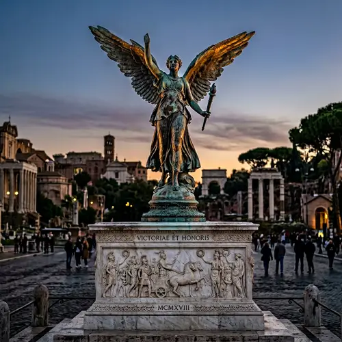 Abstract Victory Statue on Marble Pedestal