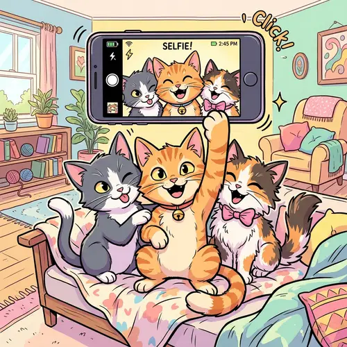 Playful Kittens Selfie in Vibrant Living Room