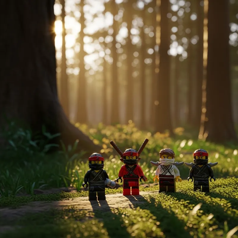Lego Ninjago Minifigures in a 3D Forest Scene Lego Ninjago Minifigures in a 3D Forest Scene