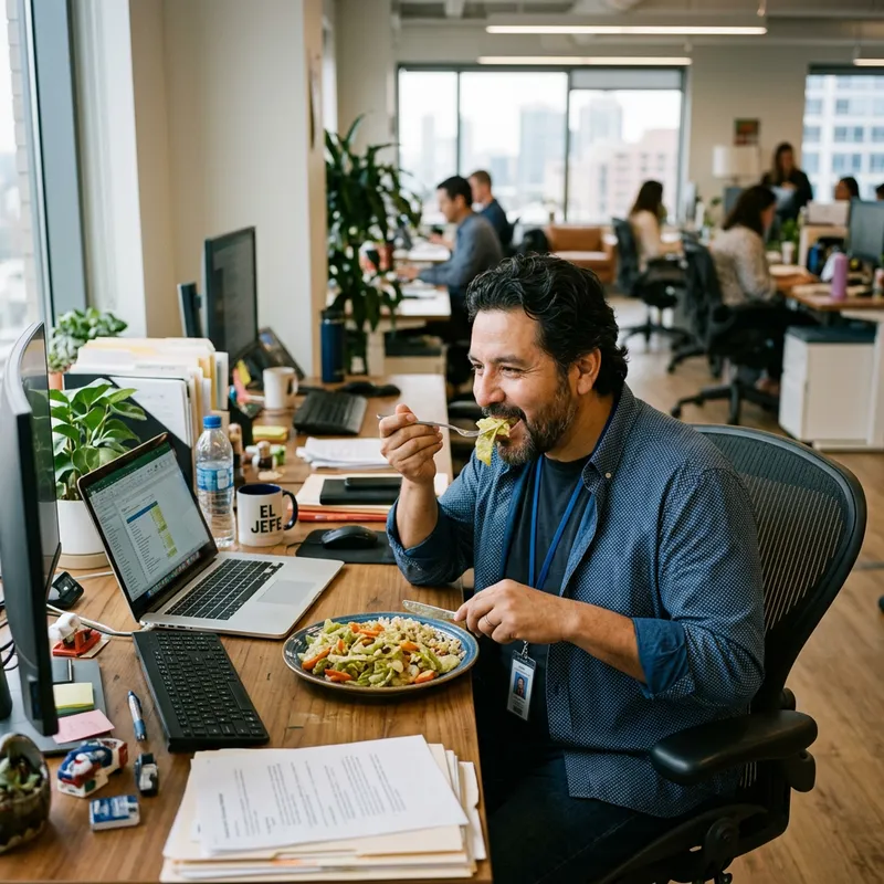 Hispanic Man Eating Cabbage | Office Scene