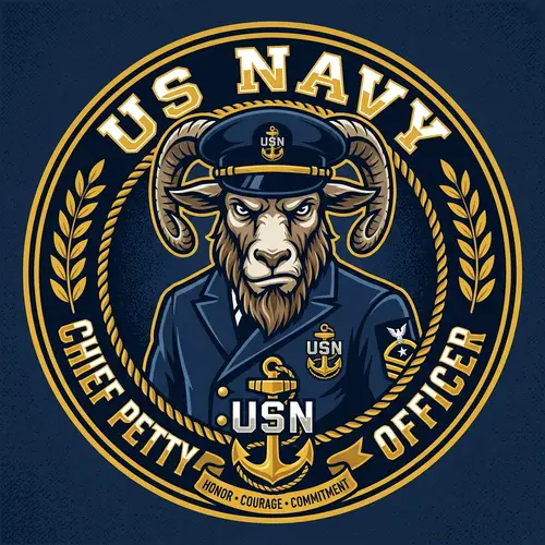Goat Mascot Logo Design in US Navy Chief Uniform