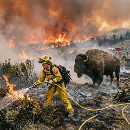 Firefighter and Bison: A Unique Duo