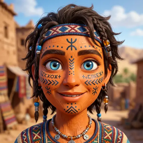 Realistic 3D Cartoon Orange Face with Amazigh Symbols