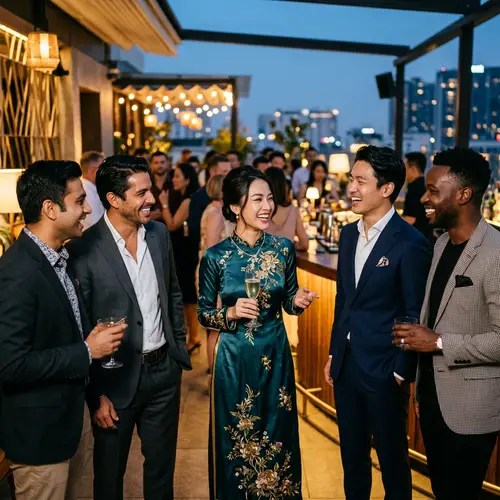 Elegant Vietnamese Woman Surrounded by Handsome Men