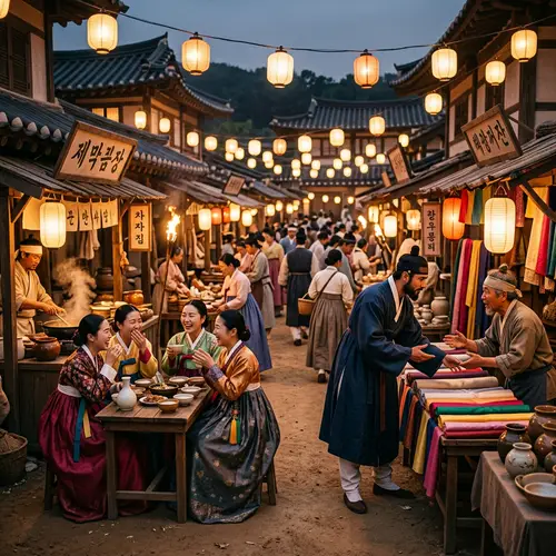 Joseon Dynasty Marketplace: A Traditional Scene