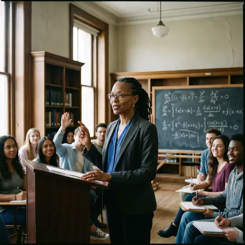 Inspiring University Professor Engaging Diverse Students in Math Lecture