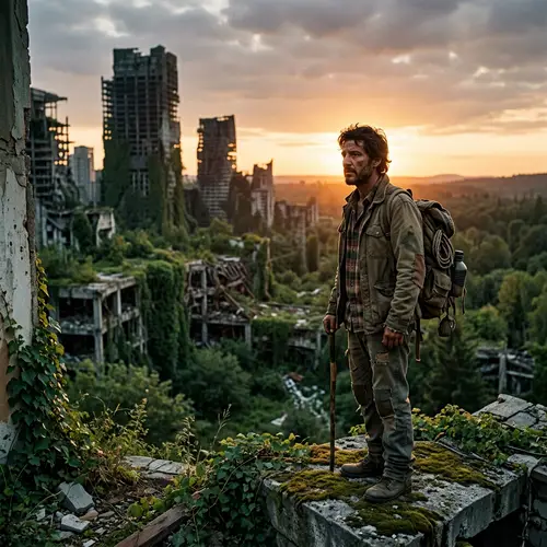 Last Person on Earth Amidst Overgrown, Abandoned City - Hope Amidst Desolation