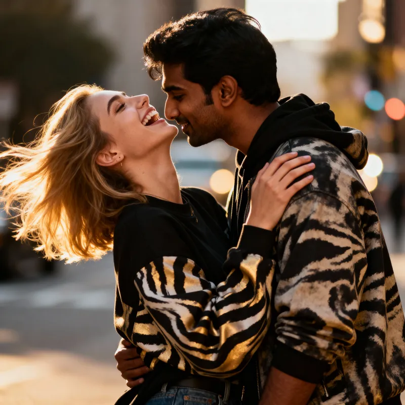 Trendy Couple in Celebrity-Inspired Candid Shots Trendy Couple in Celebrity-Inspired Candid Shots