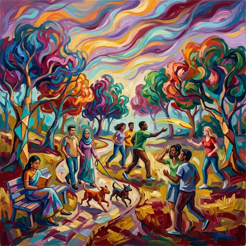 Abstract Art of Diverse Park Interactions