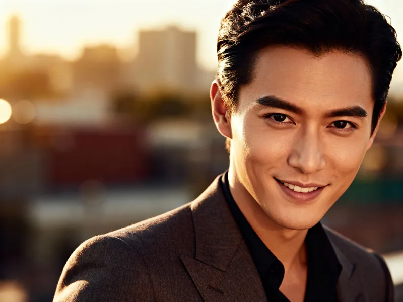 Chic Asian Male Actor Portrait in Urban Setting