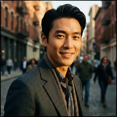 Chic Asian Male Actor Portrait in Urban Setting