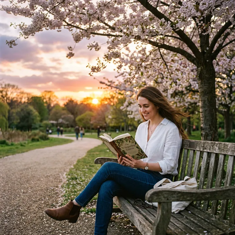 Captivating Image of a Woman Sitting on a Park Bench