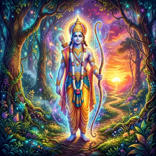 Lord Rama: Tranquil Mythological Portrait in Nature | Devotional Art