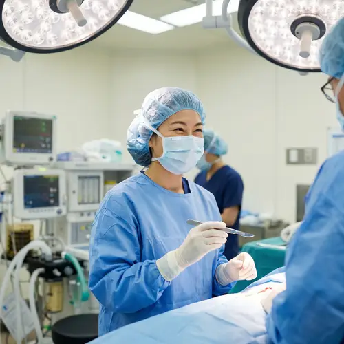 Professional Asian Female Nurse Performing Surgery