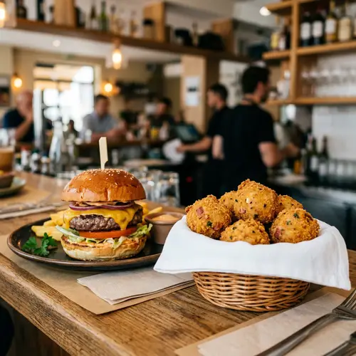 Gourmet Burger with Cheese & Crispy Ham Balls