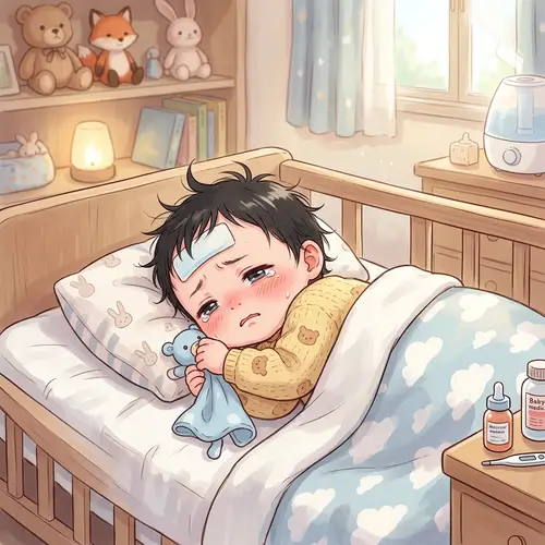 Tiny Black-Haired Anime Baby Feeling Sick