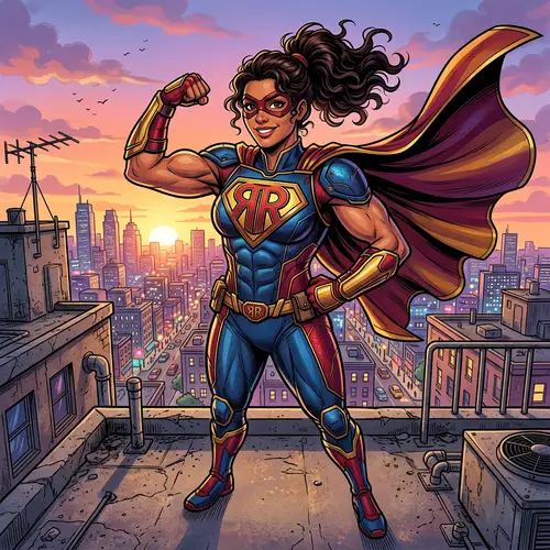 Hispanic Female Superhero | Mighty RR Emblem | Illustration