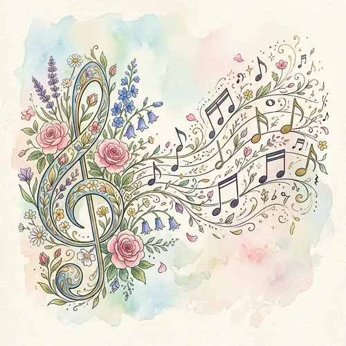Beautiful Flowers & Music Notes Art